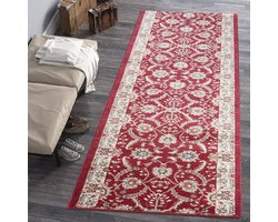 Oriëntaals Korte Vloerkleed Loper - Bloemig Patroon Keukenloper 100x250 cm - Rood Bourgondië
