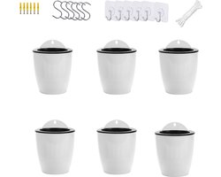 ORIMERC Set van 6 hangende, ronde plastic plantenpotten, automatisch bewaterend, verticale tuin, muur-/raambevestiging, binnen/buiten, voor planten, bloemen, vetplanten, kruiden, wit, middelgroot