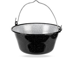 Orion - Hongaarse Emaille Kookpot - 7,5L - Ophangbaar - Zwart en Wit