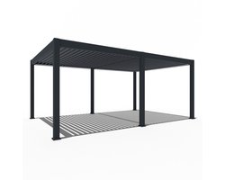 Orion Premium elektrische overkapping met LED - 400 x 600 cm - antraciet - Elektrisch lamellen dak en Luxe uitstraling - Volledig Aluminium terrasoverkapping met LED verlichting - Perfect te gebruiken als Tuinprieel / Carport / Veranda / Pergola