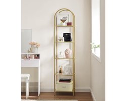 orion store - Boekenkast 5 Tier Geharde Glazen Planken Opslagplank Boog Metalen Structuur voor Woonkamer Slaapkamer Studie Badkamer Metaal Goud Transparant - 30,2cm x 40cm x 183,5cm