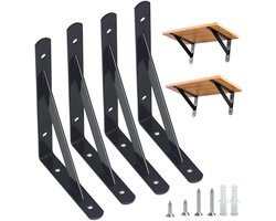 Orivio - Driehoek Rek Beugels voor Haakse Wandmontage | Heavy Duty Plankbeugels | Eenvoudig te Installeren | Accessoires Inbegrepen | 6 inch - 4 Pack (zwart)