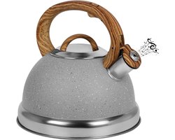 Orivio - Grijze fluitketel 3 liter voor gasfornuis/inductie - RVS waterkoker theepot camping thee/koffie