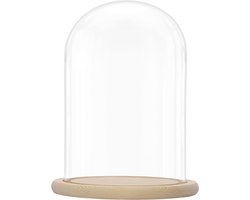 Orivio - Transparante glazen bel met houten sokkel voor verlichting en tafeldecoratie 31,5 cm