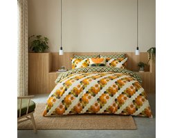 Orla Kiely Retro Flower Stripe dekbedovertrek set - 200x200 cm met slopen - percaalkatoen met knopensluiting - tweepersoons