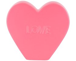 Ornament - Deco hart met tekst 'HAPPY' - Keramiek - Neonroze - Hart maat S