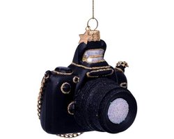 Ornament glass black camera H9cm