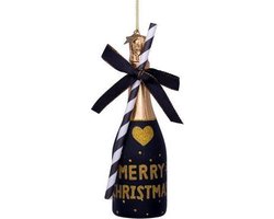 Ornament glass black champagne bottle H16cm