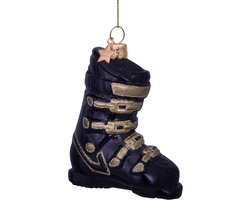 Ornament glass black ski shoe H9.5cm