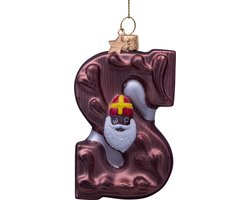 Ornament glass chocolate Sinterklaas letter H9.5cm