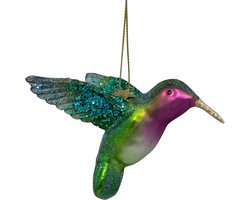 Ornament glass green/purple hummingbird H8.5cm