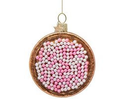 Ornament glass pink/white Dutch beschuitje H8.5cm w/box