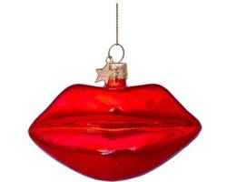 Ornament glass red lips H6cm