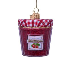Ornament glass red strawberry jam jar H7cm