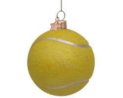 Ornament glass yellow tennis ball H8.5cm