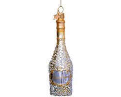 Ornament gold champagne bottle w/diamonds H16cm