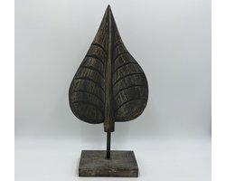 Ornament hout blad op voet vintage zwart bruin groot 50 x 20 x 14 cm | 625647 | Home Sweet Home | Stoer & Sober Landelijke Woonstijl
