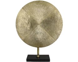 Ornament op standaard - Gouden Schijf op Standaard - Ornament Schijf Goud - Aluminium - Woondecoratie - Woonaccessoires - Woonkamer - 40X10X50CM