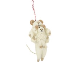 Ornament vilt kerst muis houdt baby vast
