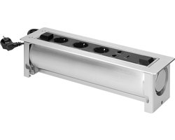 Orno Twist-up Stekkerdoos voor vergadertafels - Verdeelstekker 3-Voudig - Verdeeldoos 2 RJ45 - 1 HDMI - Inbouw Stekkerblok met 1.5 meter kabel - Zilver