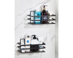 Orsa home - Doucherek wand - Hangend zonder boren - Zelfklevend badkamer rekje - Shampoo houder - Mat Zwart