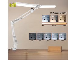 Ortho® - 2Arms - Bureaulamp met Klem - Leeslamp - Monitor lamp - Thuiswerken - Handwerklamp - Hobbylamp - Borduurlamp - Puzzelen - Dubbele lichtbron - LED licht - Dimbaar - Lange Arm - Wit
