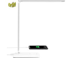 Ortho® - Bureaulamp - Bedlamp - Leeslamp - Nachtlamp - LED - Kleur licht, van Warm Wit tot Daglicht - Dimbaar - met USB oplaadpoort - Zilverkleurig