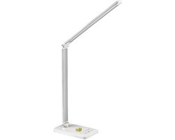 Ortho® - Bureaulamp - Bedlamp - Leeslamp - Nachtlamp - LED - Kleur licht, van Warm Wit tot Daglicht - Dimbaar - Qi draadloos opladen - USB oplaadpoort - Zilverkleurig