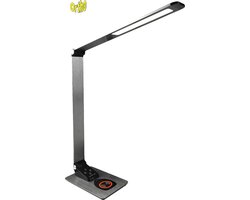 Ortho® - Luxe Bureaulamp Grijs - NIEUW - LED - Warm wit en Daglicht - Dimbaar - Qi draadloos opladen - USB oplaadpoort - Max 12W – 2700K/6500K - Grijs