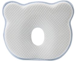 Orthopedisch Baby Hoofdkussen Blauw – Plat Hoofd Voorkomen – Katoen met Traagschuim Vulling – 0-6 Maanden