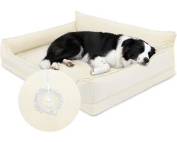 Orthopedisch Hondenbed van Waterdicht Faux Leer, Geschikt voor Middelgrote Honden, 91 x 68 cm, Verwijderbare en Wasbare Hondensofa met Antislip en Eiken Schuim