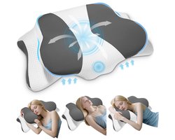 Orthopedisch Hoofdkussen - Traagschuim Nekkussen - Ergonomisch Kussen Zijslaper 2 Hoogtes - 66x40cm - Donkergrijs