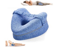 Orthopedisch Kniekussen - Zijslaapkussen - Kniekussen voor in Bed - Ergonomisch Beenkussen - Kniekussen voor Zijslapers - Traagschuim Beenkussen Zijslaper - Schootkussen - met Elastische Band - Houding Correctie - Pijn Verlichten - Hart Vorm - Blauw