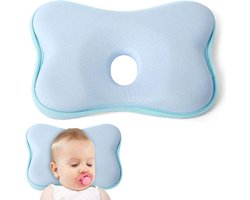 Orthopedisch kussen voor het corrigeren van het plattehoofdsyndroom bij baby's, babykussen voor het corrigeren van hoofdafwijkingen (plat hoofd), babykussen voor plat hoofd, babykussen van traagschuim (blauw).