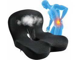 Orthopedisch Memory Foam Zitkussen met Rugondersteuning – Ergonomisch Zit- en Rugkussen voor Stuitbeen, Rug & Houding – Afneembare Hoes – Voor Bureau, Thuis & Auto