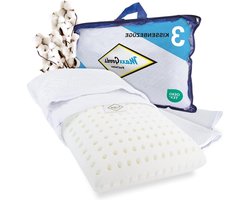 Orthopedisch reiskussen van visco-gelschuim met gaten - voor ontspannen nachten en reizen - inclusief katoenen overtrek - zilveren overtrek - ergonomisch ontwerp hoofdkussen nekklachten