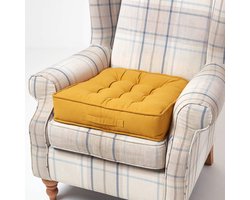 Orthopedisch Zitkussen 50x50cm - Extra Hoog met Handvat - Katoenen Stoelverhoger en Stahulp - Geel