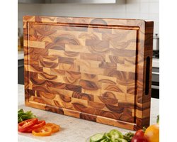 ORWE - Professionele Snijplank - Acacia Hout - End Grain - Met Sapgeul en Handvaten - Extra Dik - XL - Groot - 3kg - Duurzaam Kopshout - BBQ - Borrelplank - 43 x 28 x 3.8 cm