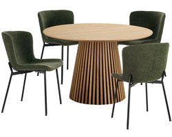 Osaka eethoek 1 eettafel eikenfineer en 4 stoelen donkergroen.