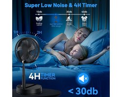 Oscillerende Staande Ventilator - Draagbaar, Stil, Met Afstandsbediening, 9 Inch, Opvouwbaar, Vloer- en Salontafel Ventilator, 4 Modi/Tijdfunctie, 7200 mAh, USB Oplaadbaar