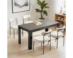 Oslo Bouclé Eetkamerstoelen Set van 4 – Mid Century Moderne Sherpa Stoelen met Gebogen Rugleuning – Witte Gestoffeerde Stoelen met Zwarte Metalen Poten – 54,5 x 50 x 79,5 cm - Novihome