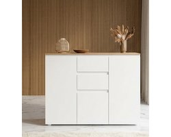 Oslo Dressoir 100 cm met 3 Deuren en 2 Winkels – Wit met Houten Bovenblad – Modern Scandinavisch Design - Casa Serena – 100 cm – Casa Dorada