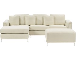 OSLO - Hoekbank met ottomaan - Lichtbeige - Rechts - Polyester