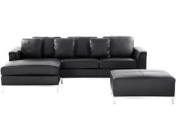 OSLO - Hoekbank met ottomaan - Zwart - Rechterzijde - 270 cm - Leer