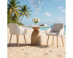 Oslo Luxe Gestoffeerde Armleuningstoelen Set van 4 - Ergonomische Eetkamerstoelen van Polyester met Houten Poten - Comfortabel, Stijlvol en Duurzaam - Voor Eetkamer, Keuken en Woonkamer - Kleur: Beige Casa Serena