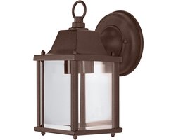 OSRAM buitenwandlamp, roestkleurig, E27-fitting, aluminium behuizing, glazen afdekking, IP43, 220–240 V, geschikt voor 0–15 W, met montageschroeven, hoogte 225 mm, breedte 150 mm