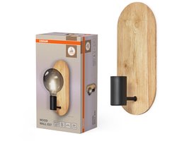 OSRAM DECOR Wood Wall wandlamp, zwart, met E27 voet voor eenvoudige lampvervanging, kan worden uitgerust met een normale of slimme lamp, IP20 bescherming