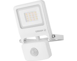 OSRAM ENDURA FLOOD PC 10W LED-schijnwerper met sensor, 3000K warm wit, 1000 lumen, IP44 witte schijnwerper, IR-sensor, 9 m, tijd/lux-functie, wit