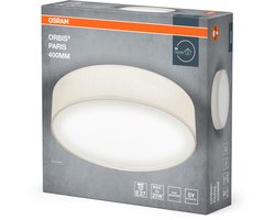OSRAM ORBIS PARIS plafondlamp 400mm, beige, 2xE27 fitting, kan worden uitgerust met slimme lamp, hoge kwaliteit, modern design, met stoffen kap, geschikt voor binnengebruik, rond, IP20