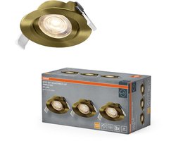 OSRAM Spot Set LED inbouwspot Simple DIM, 4,9W 827 messing, set van 3 dimbare wandschakelaar, warm wit 2700K